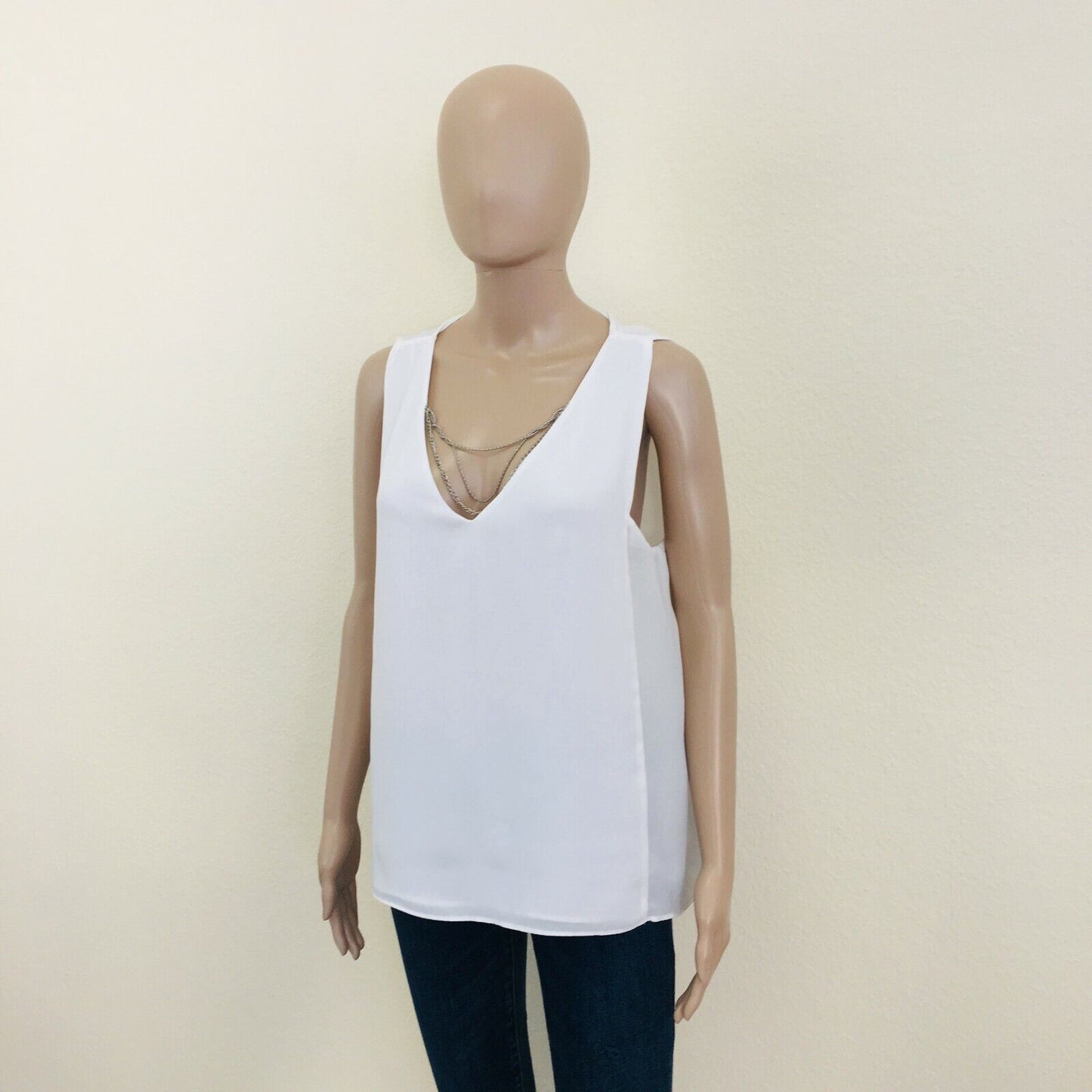 ZARA White Sleeveless T Shirt Top Blouse Size M