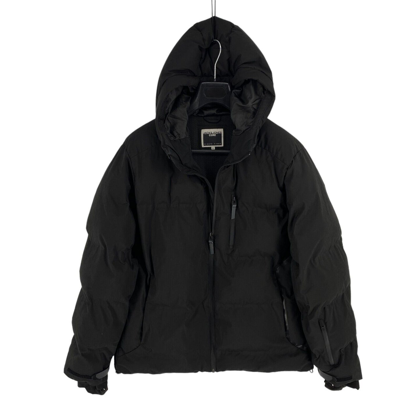 JACK&JONES Men Black Sweep Hooded Puffer Coat Jacket Size XL