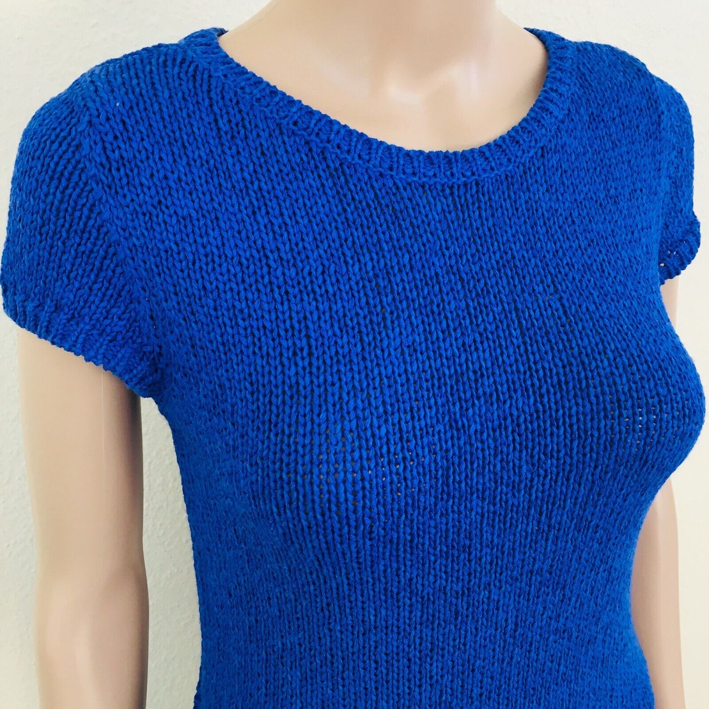 ZARA Blue Round Neck Cotton Knit T Shirt Top Jumper Size S