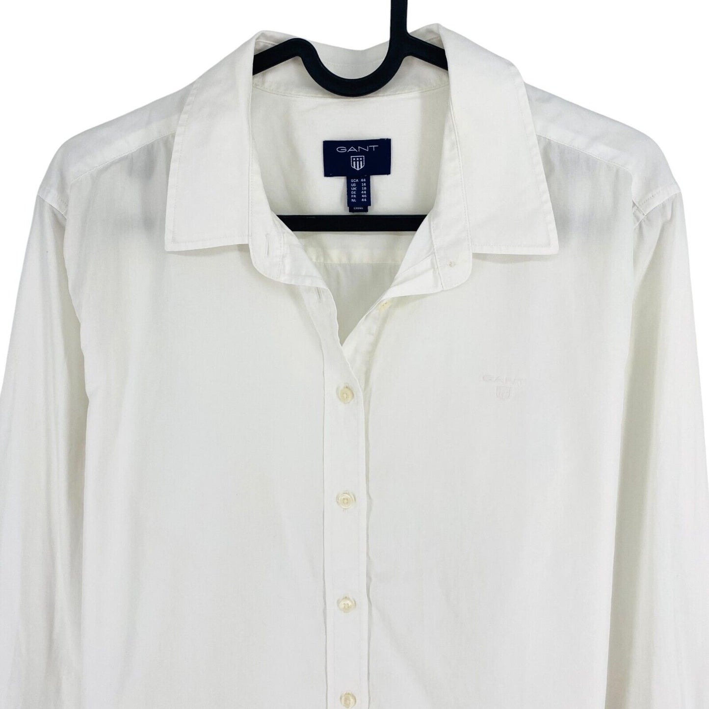 GANT Women White Solid Long Sleeves Shirt Size EU 44 UK 18 US 14