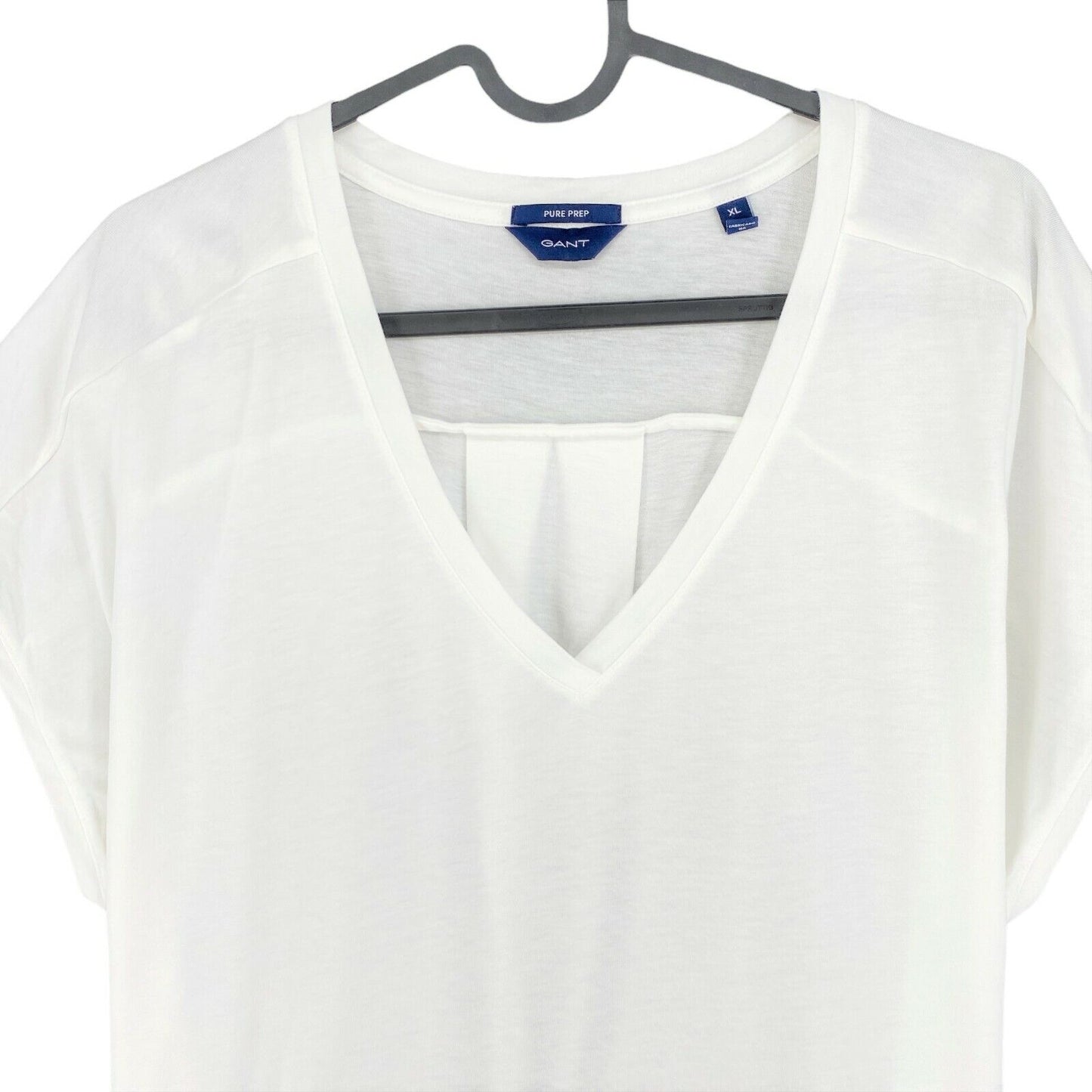 GANT White Pure Prep Flared V Neck T Shirt Size XL