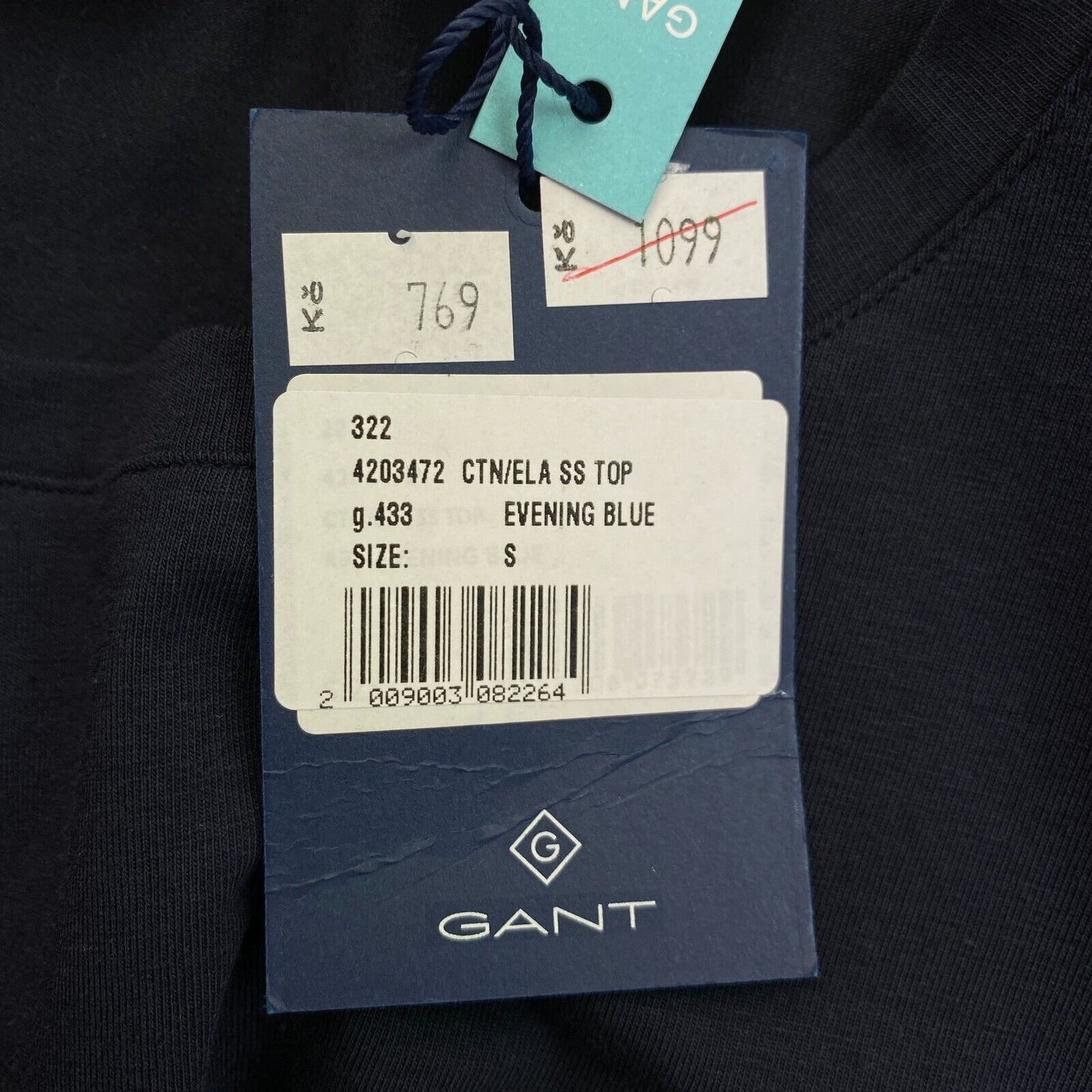 GANT Navy Blue CTN/ELA Crew Neck Top Size S