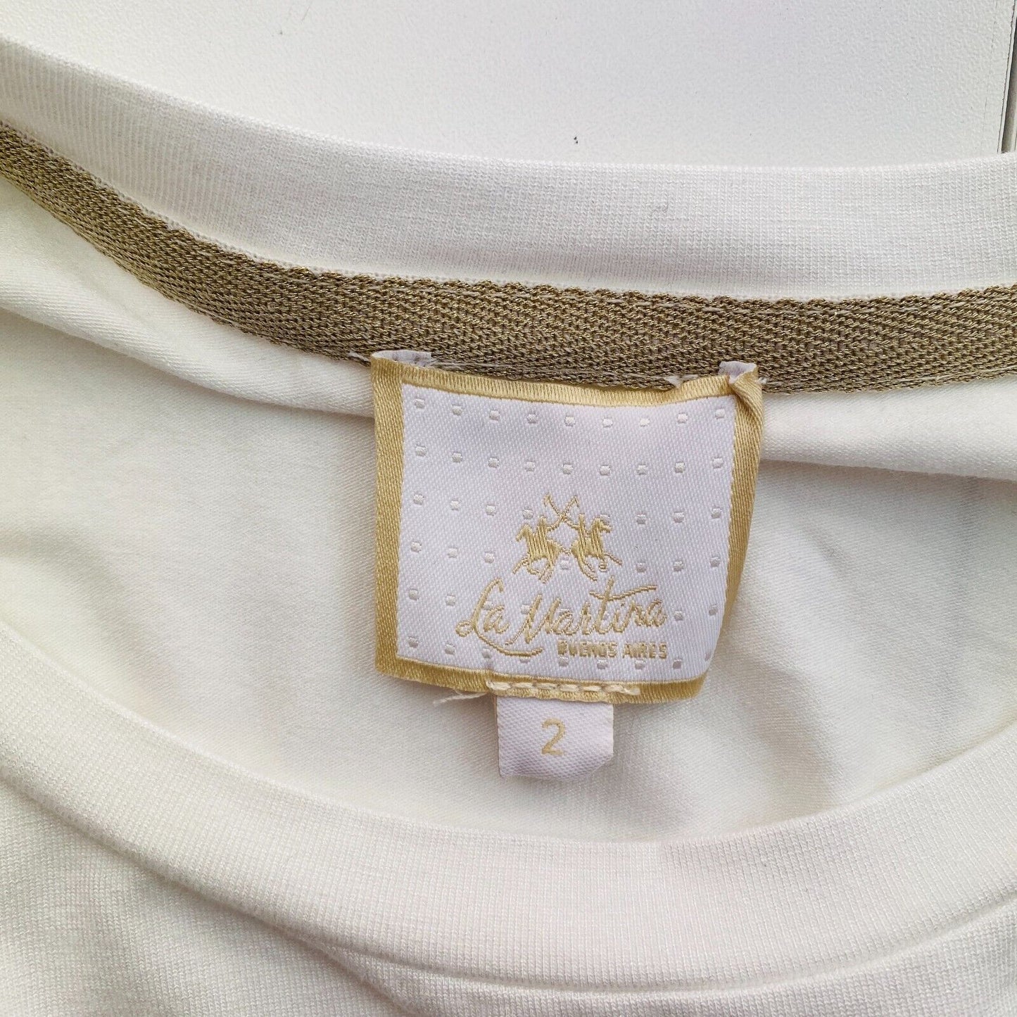 LA MARTINA Women White Rhinestone Logo Crew Neck Short Sleeve T Shirt Size 2 / S