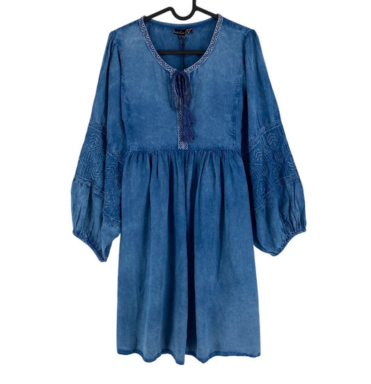 Smashed Lemon Women Blue Flared Long Sleeves Dress Size L EU 40 UK 12