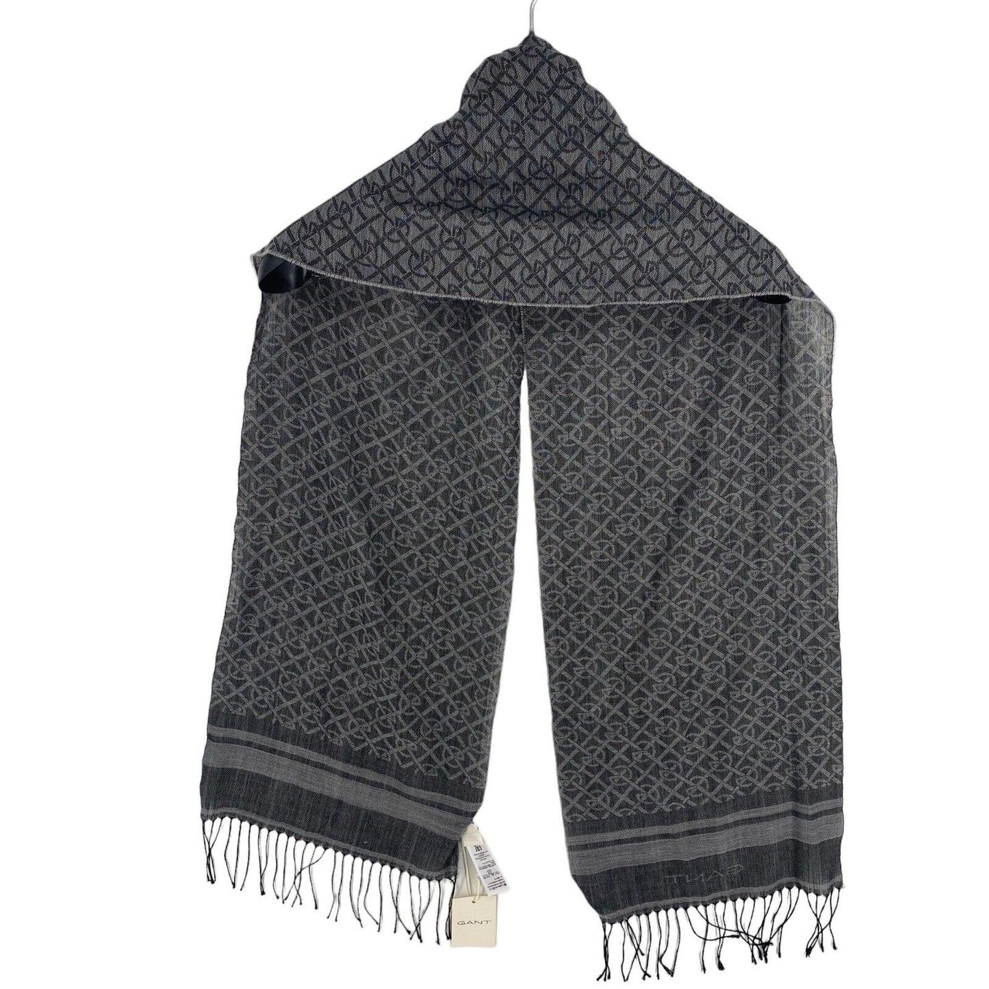 GANT Women Dark Grey Wool Graphic Scarf Shawl One Size