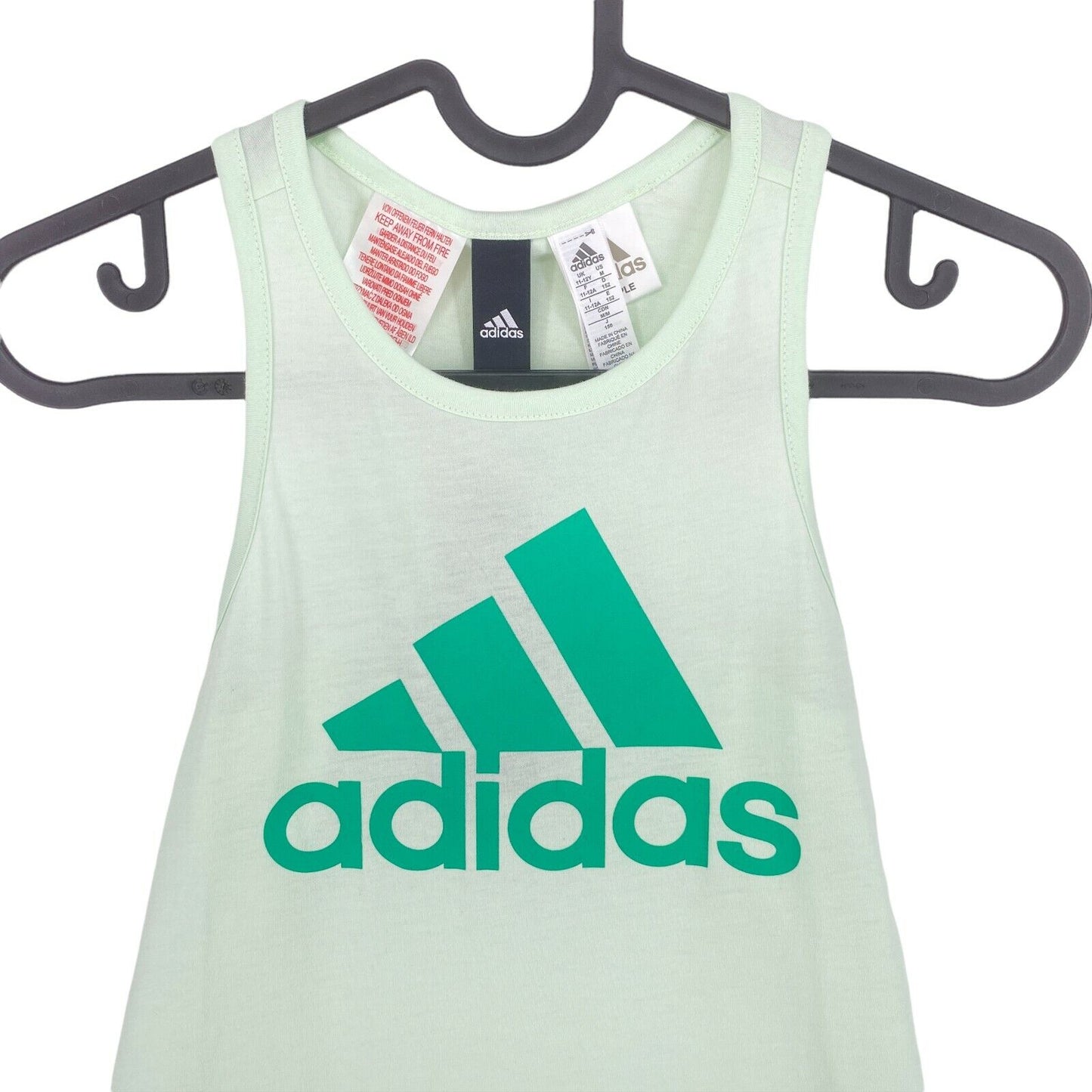 Adidas Light Green Logo Crew Neck Tank Top Size 11 - 12 Years