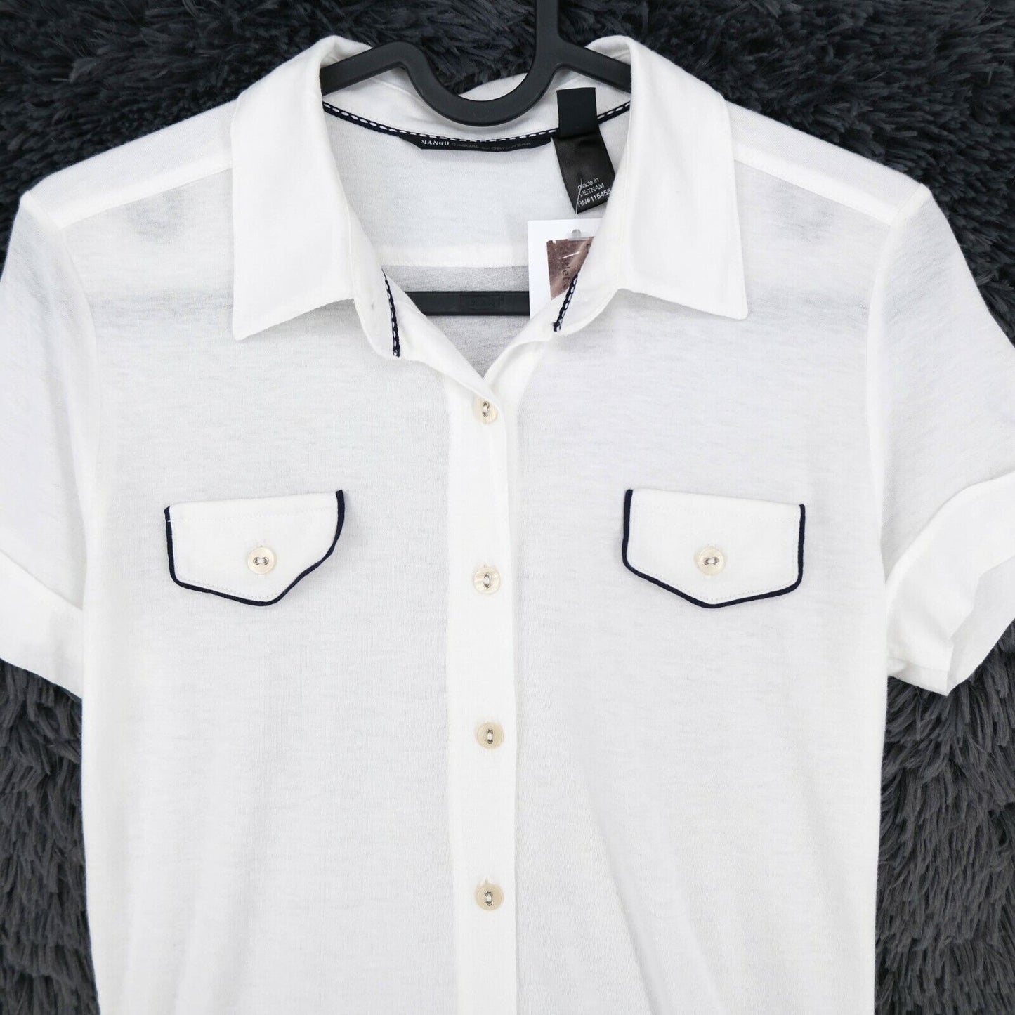 MANGO Casual Sportswear White Full Button Polo T Shirt Top Shirt Size S XS