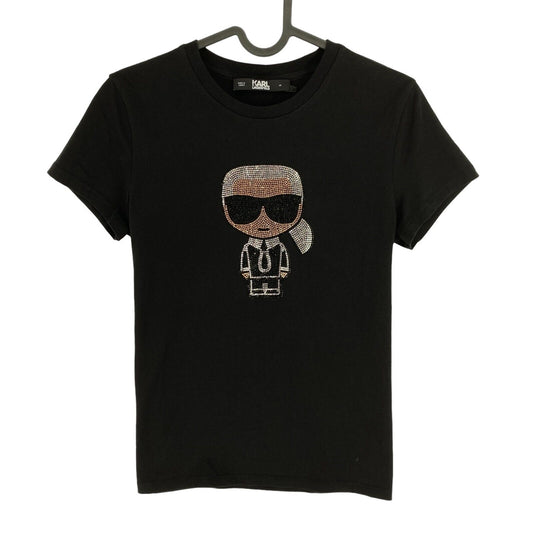 Karl Lagerfeld Schwarzes Ikonik Strass Karl Rundhals-T-Shirt Größe XS