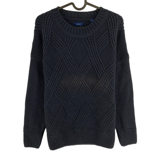 GANT Navy Blue Graphic Cable Crew Neck Sweater Jumper Size M