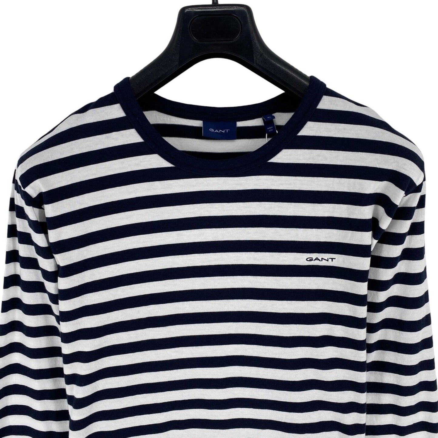 GANT Men Navy Blue Striped Crew Neck Long Sleeves T Shirt Size XL