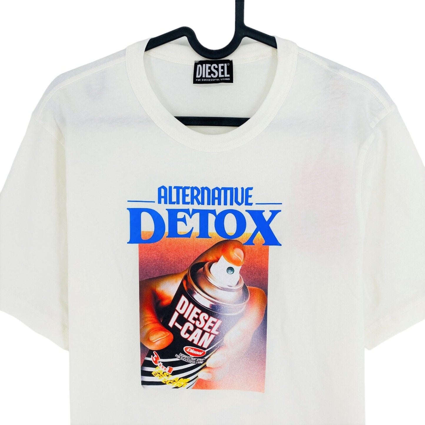 DIESEL White With Spray Can Print Crew Neck T Shirt Size S