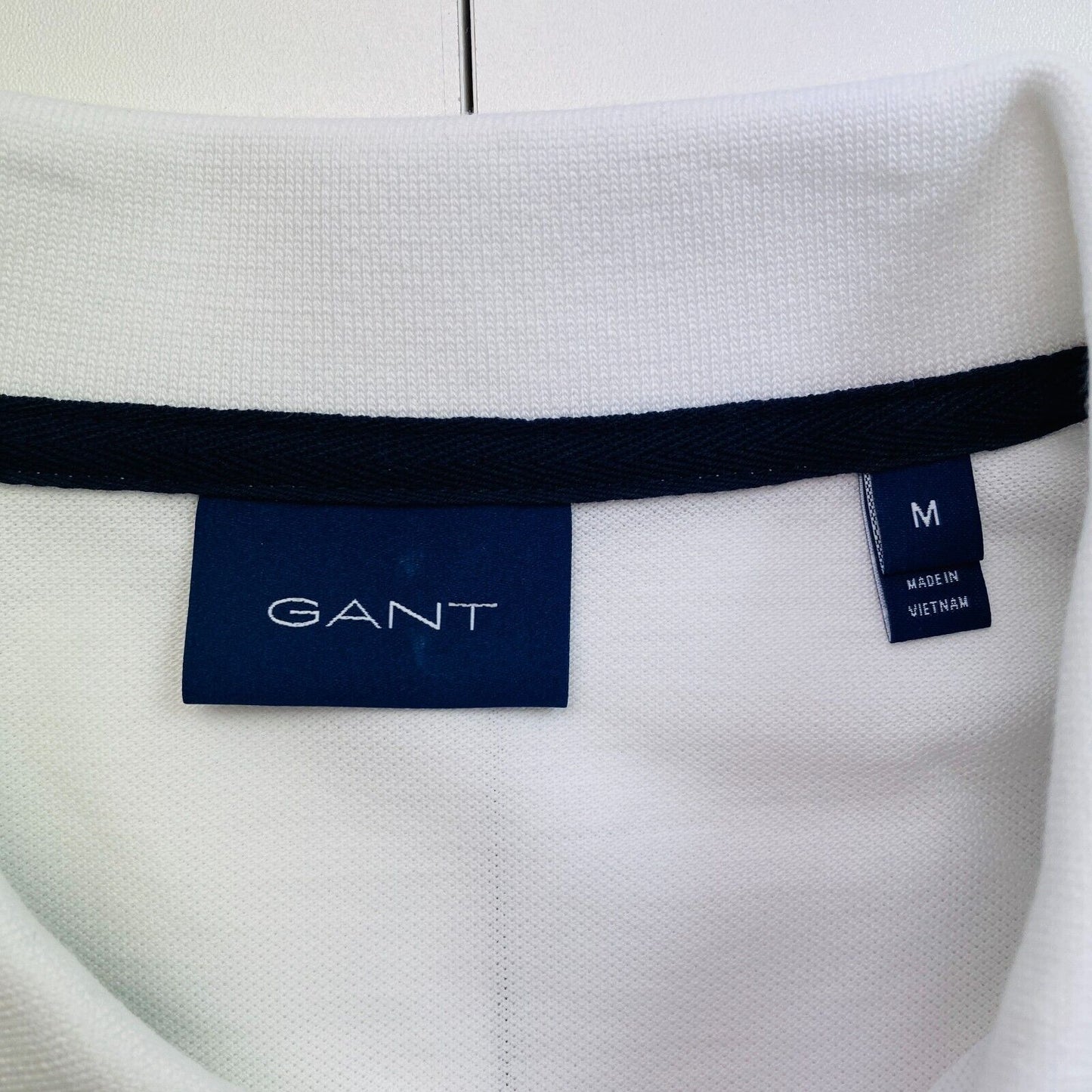 GANT Men White Contrast Tipping Pique Short Sleeve Polo Shirt Size M