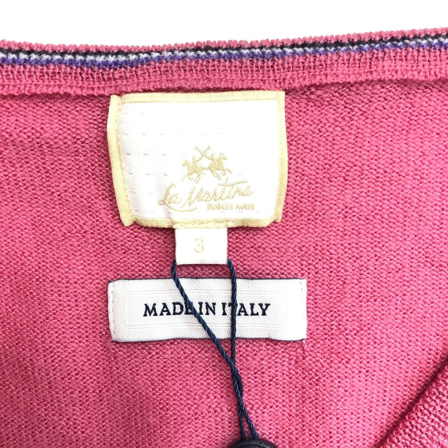 LA MARTINA Pullover mit V-Ausschnitt, 100 % Merinowolle, Rosa, Größe 3/L