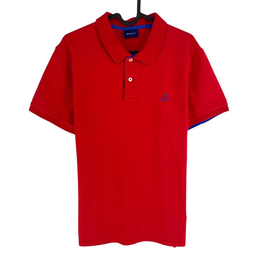 GANT Men Red Contrast Collar Pique Short Sleeve Polo Shirt Size XL