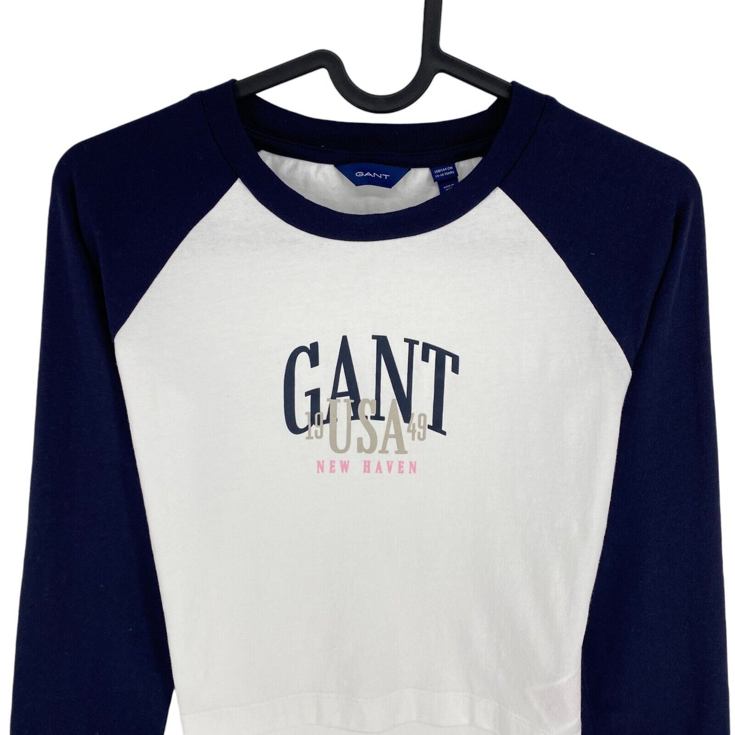 GANT Girls White Cropped Contrast Long Sleeve Top Size 13-14 Years 158/164 cm