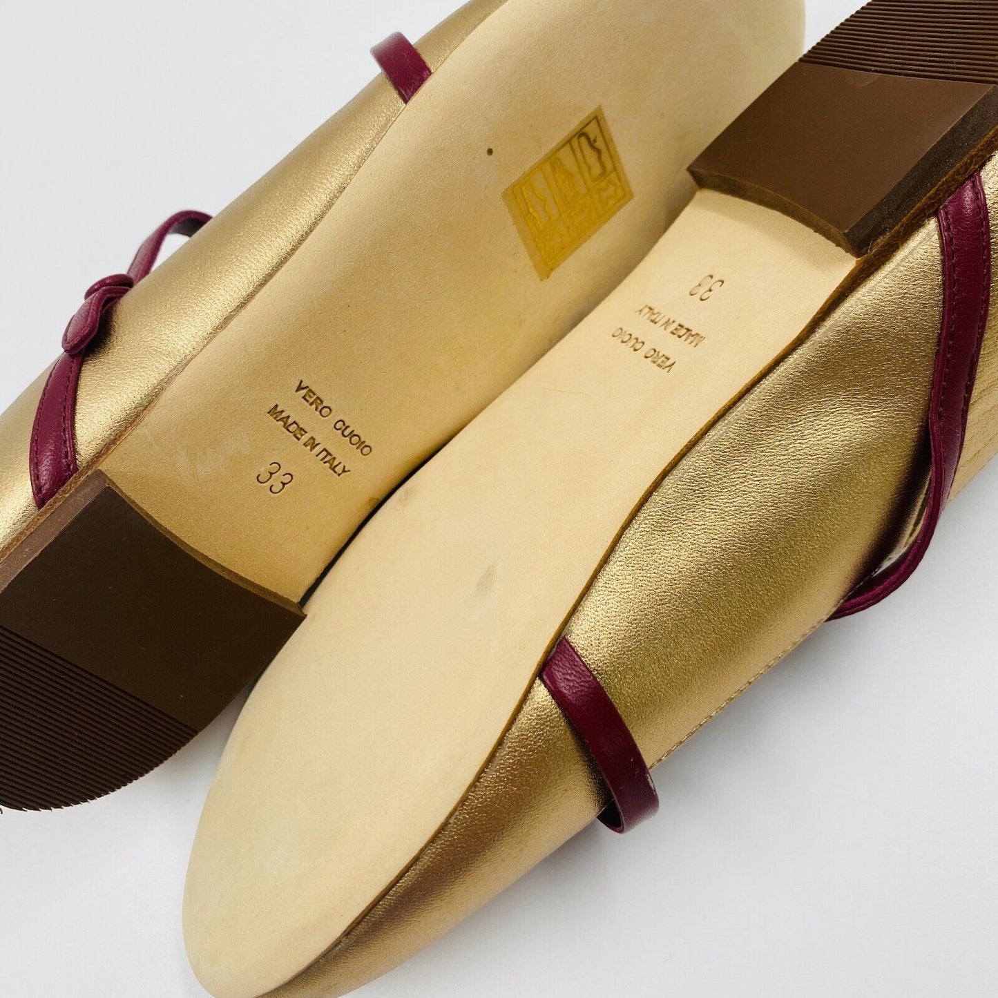 MALONE SOULIERS Gold Maureen Pump Smalls Flat Shoes Size EU 33 UK 13.5 US 1.5