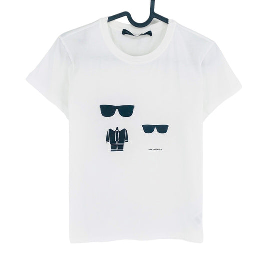 Karl Lagerfeld White Ikonik Karl Choupette Crew Neck T-Shirt Top Size XS