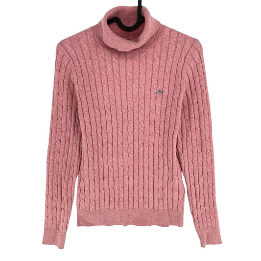 GANT Women Pink Stretch Cotton Cable Knit High Neck Sweater Jumper Size S