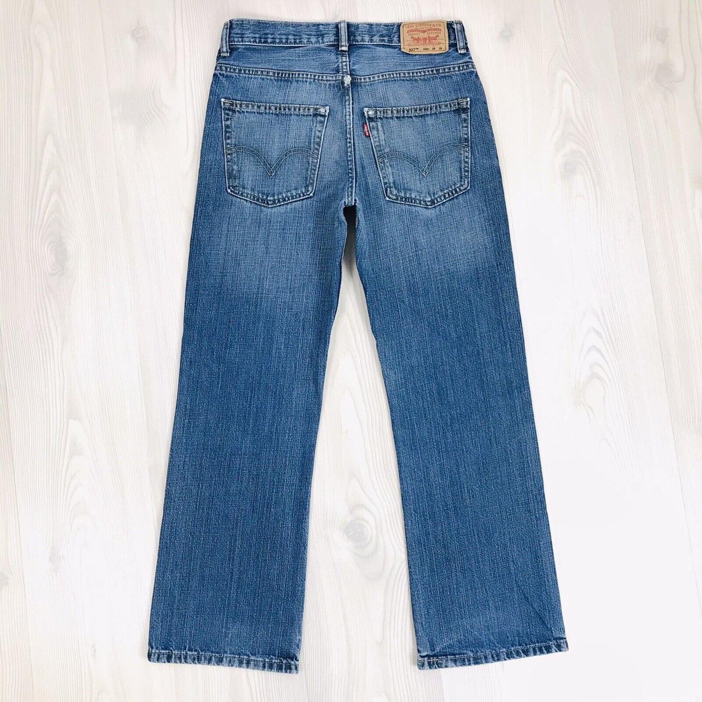 Vintage Levi's 527 Boys Blue Regular Bootcut Fit Ripped Jeans 16 Reg / W28 L28