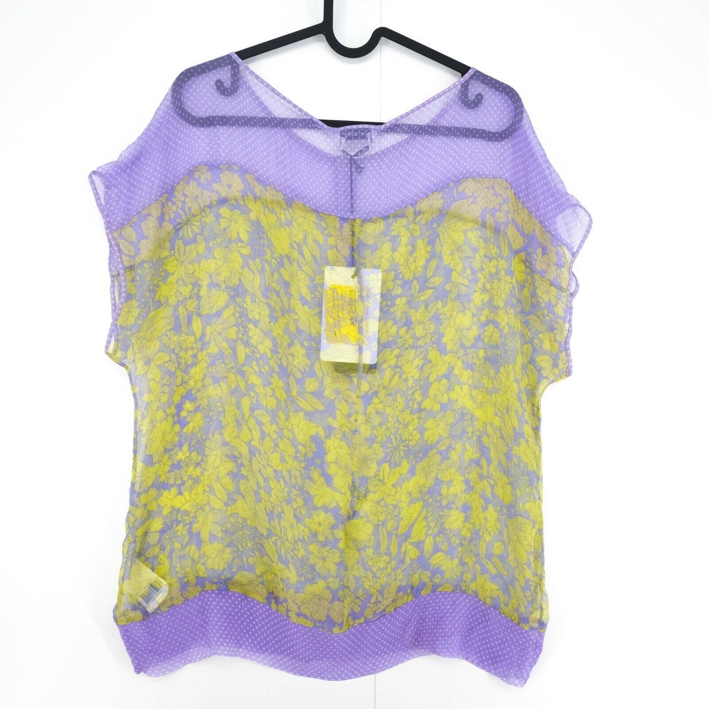 PERSONA Purple Flower Print 100% Silk Top Blouse Size EU 38 UK 10 US 8