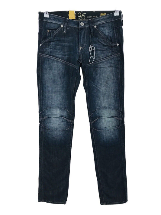 G-STAR RAW ELWOOD HERITAGE DIAGONAL EMBRO Femme Bleu Coupe Fuselée Jeans W27 L32