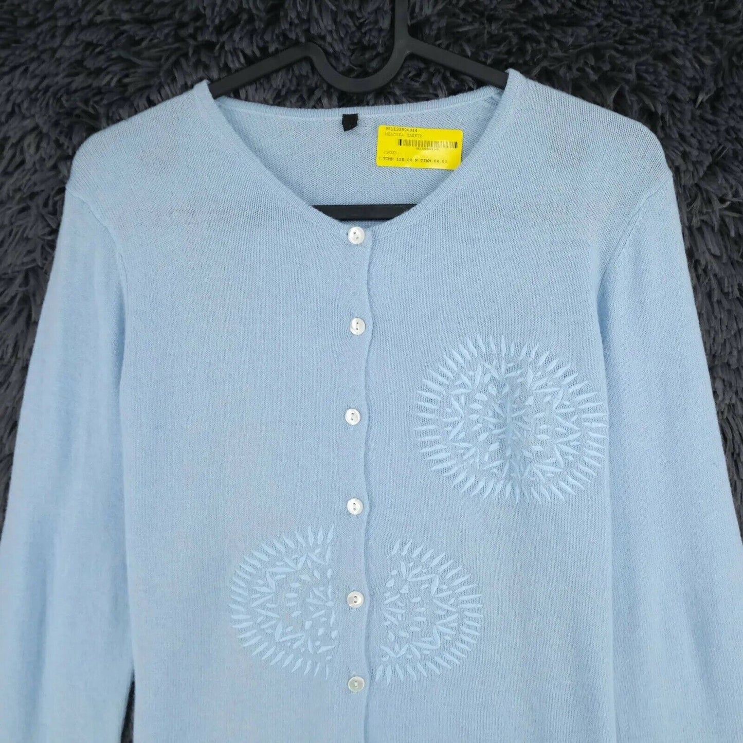 LANEROSSI Blue Crew Neck Wool Cashmere Cardigan Size 2 - M