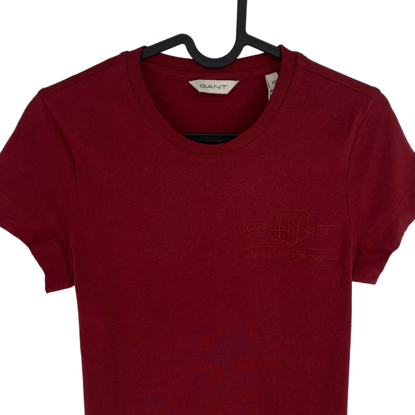 GANT Women Plumped Red Reg Tonal Shield Crew Neck Short Sleeves T Shirt Size XS