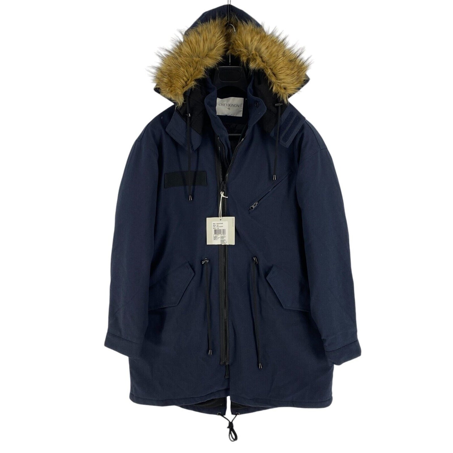 RRP €450 Chevignon Men Navy Blue Padded Hooded Parka Jacket Coat Size L