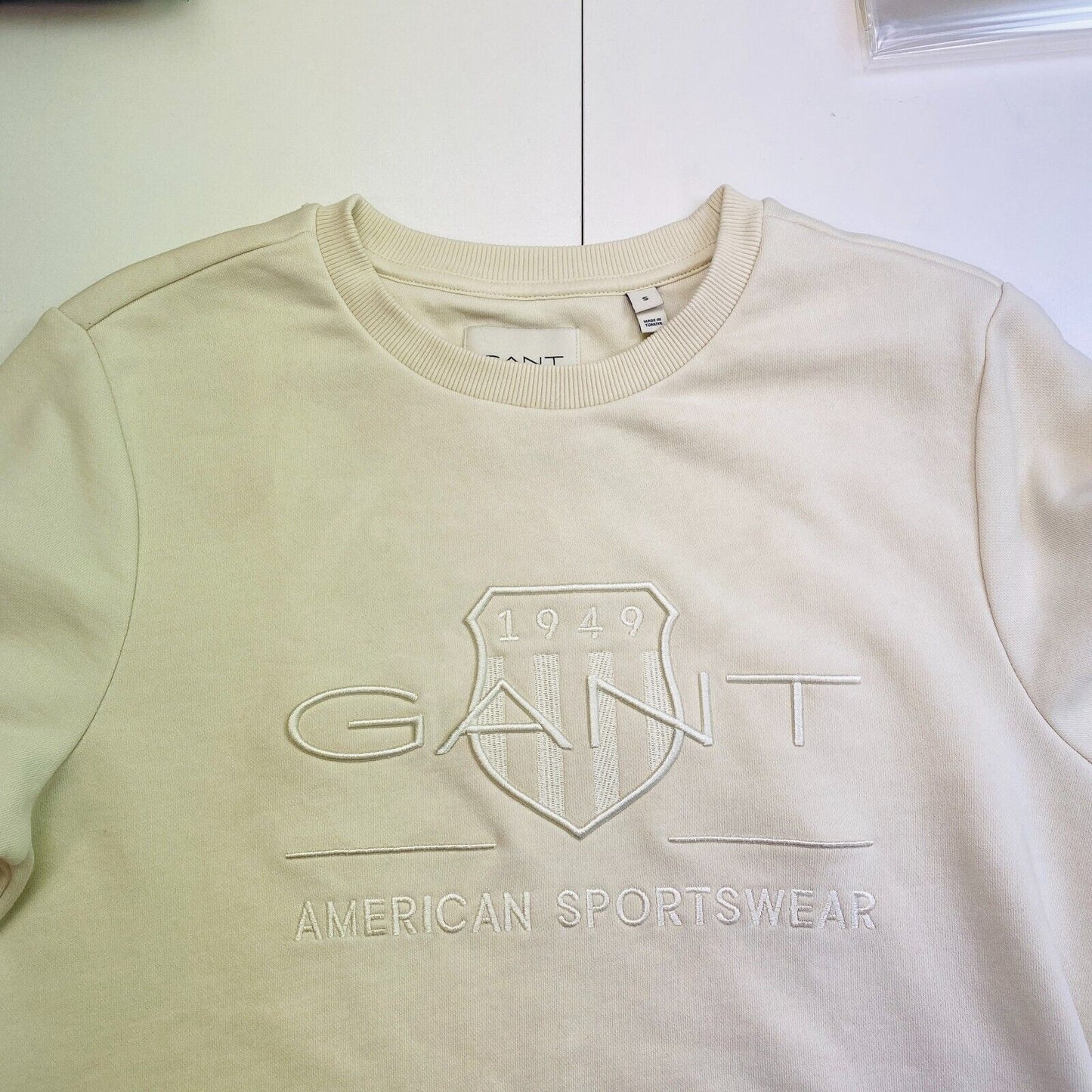 GANT Women Beige Tonal Archive Shield Crew Neck Sweater Jumper Size S