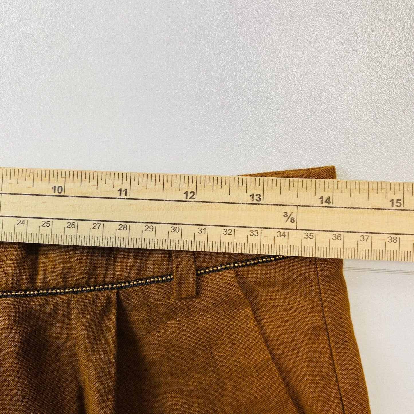 I.CODE Women Brown Regular Tapered Fit Linen Trousers Size EUR 36 W27