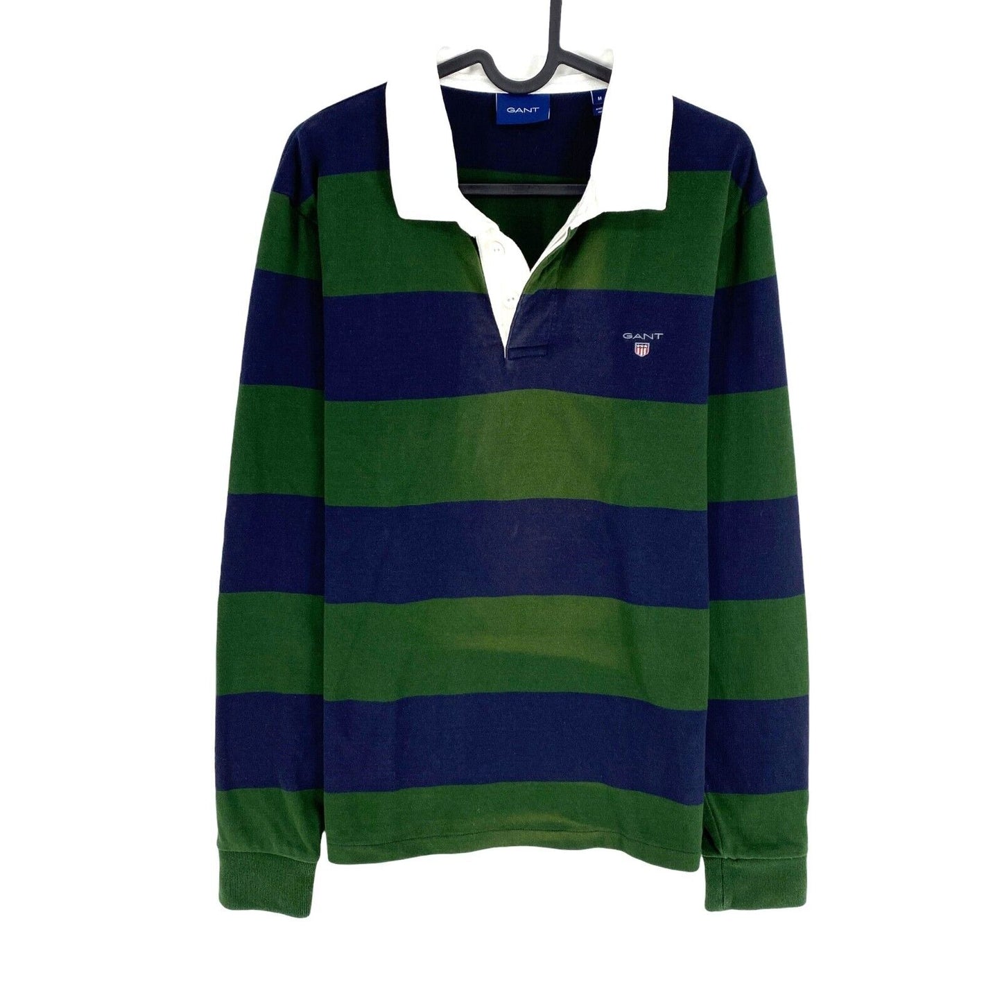 GANT Men Green Bar Stripe Heavy Rugger Sweater Pullover Size M