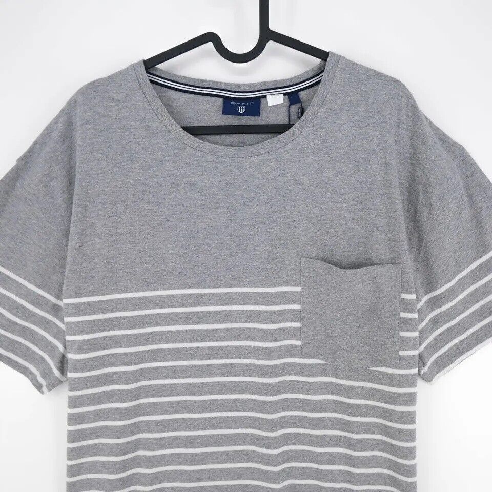 GANT Mens Dark Grey Striped Crew Neck Pocket T Shirt Size L