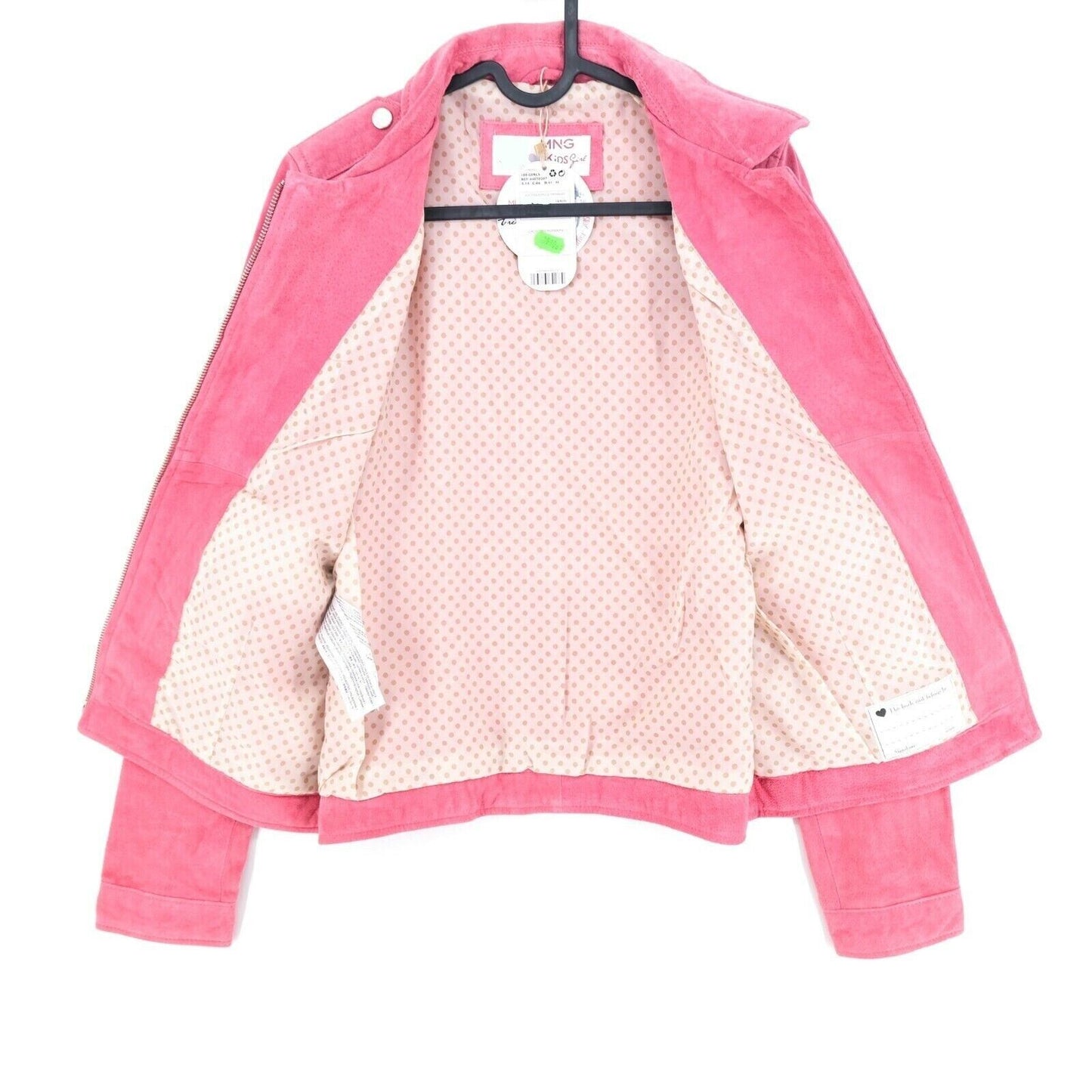 MANGO Girls Pink Leather Biker Jacket Size 13-14 Years