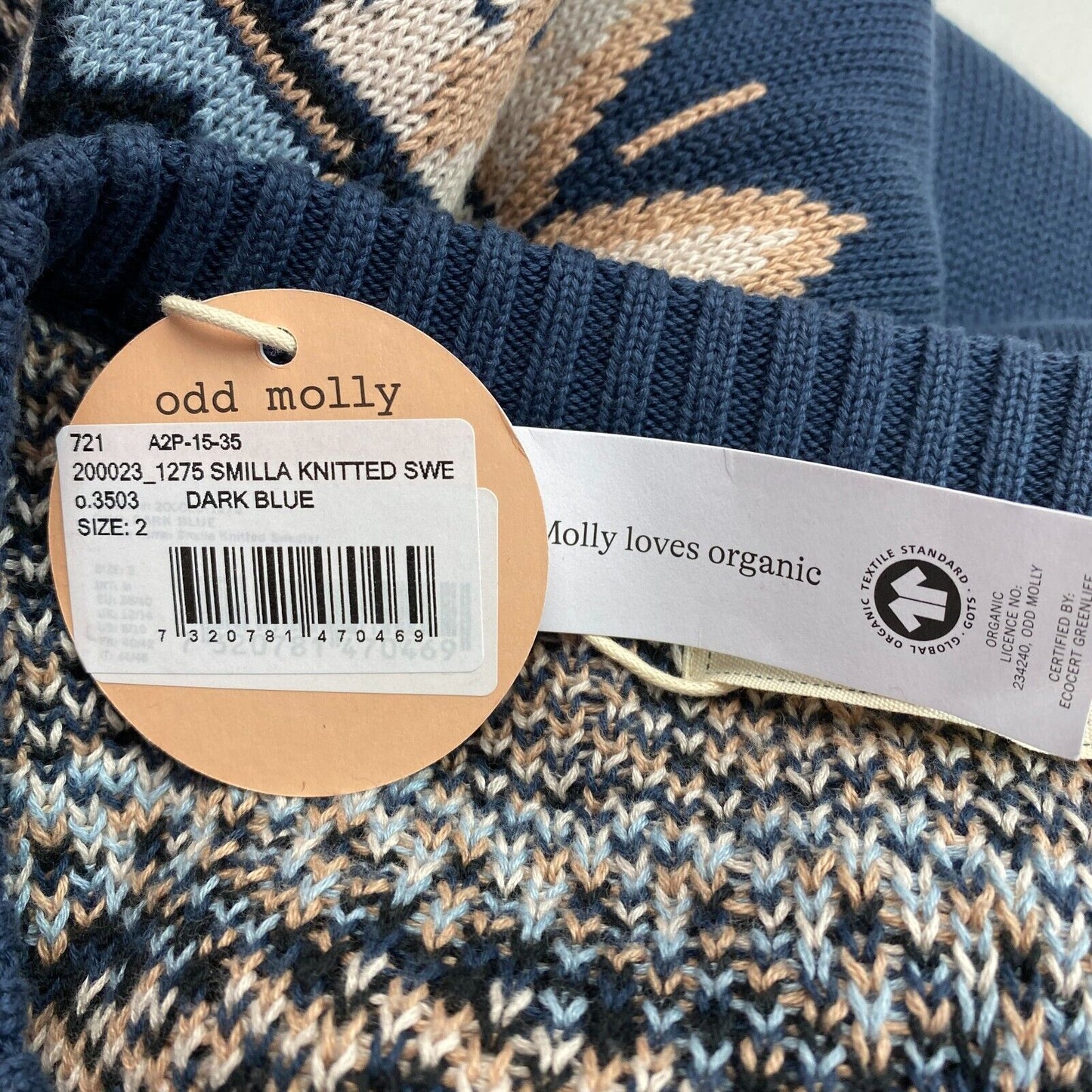 ODD MOLLY Bleu Marine Smilla Tricoté Crew Neck Pull Jumper Taille 2 / S