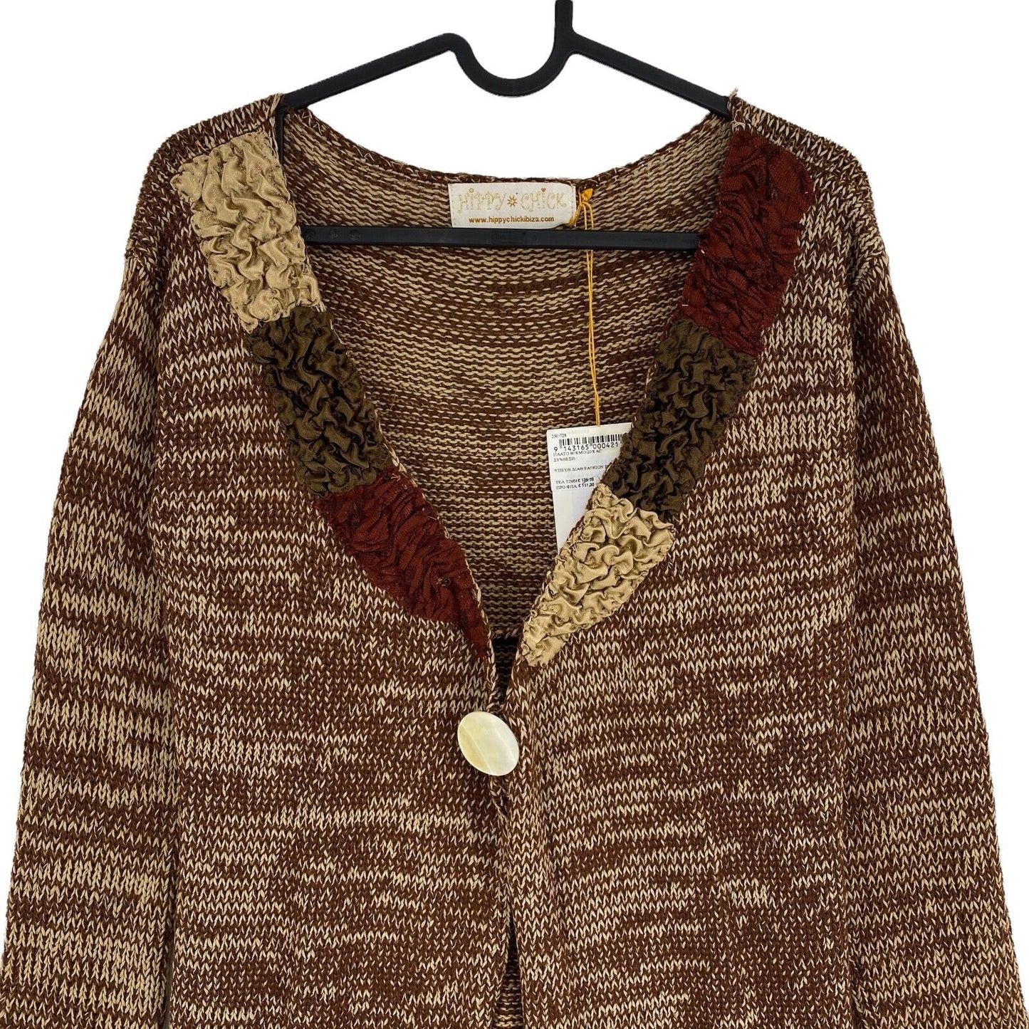 RPR €136 HIPPY CHICK Sydney Short Brown Knit Deep V-Neck Jumper Cardigan Size L