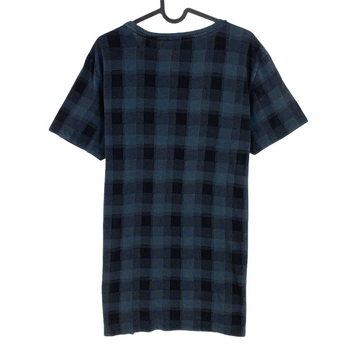 SCOTCH & SODA Navy Blue Check Print Long Fit Crew Neck T Shirt Size M