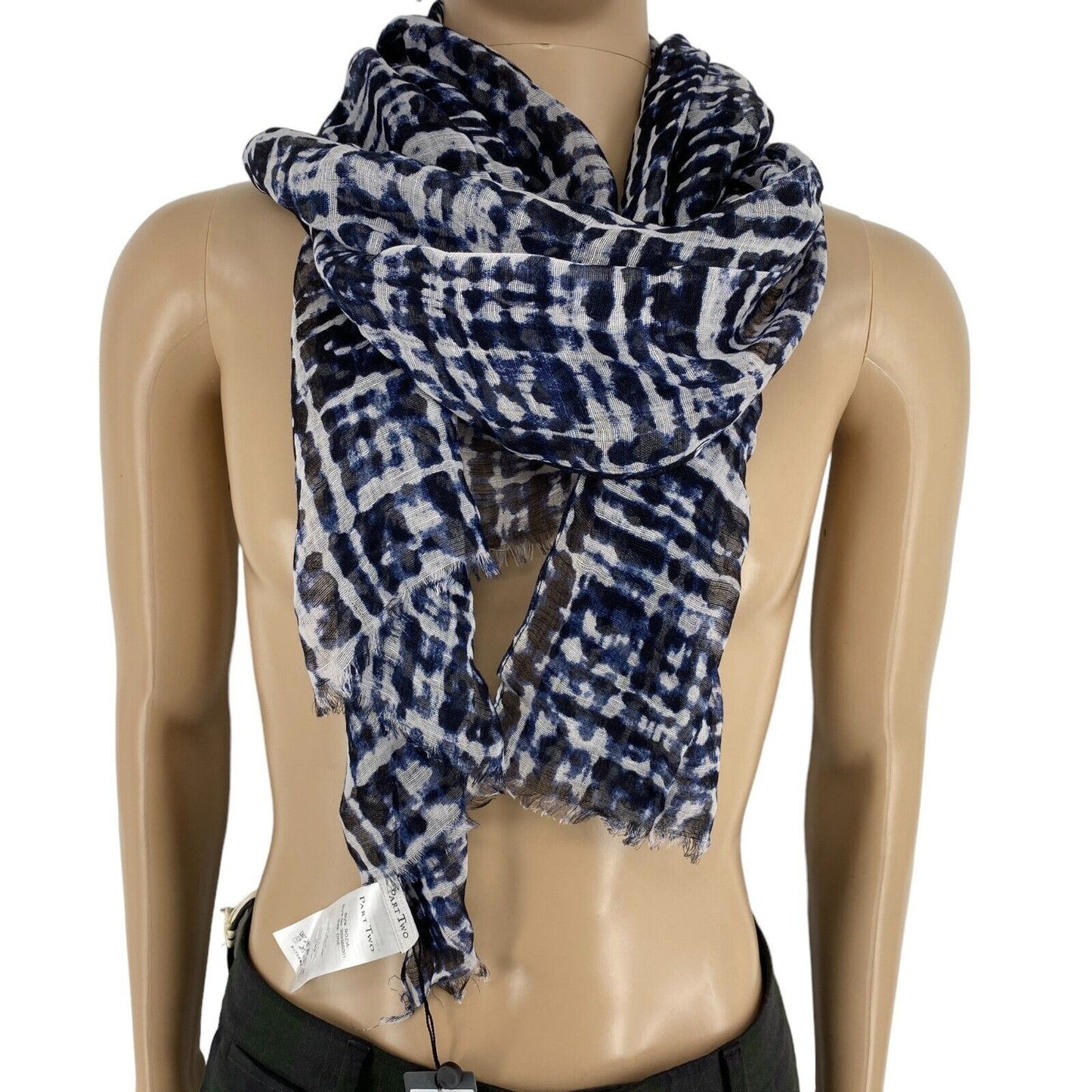 PART TWO Navy Blue Cotton Linen Printed Scarf Shawl