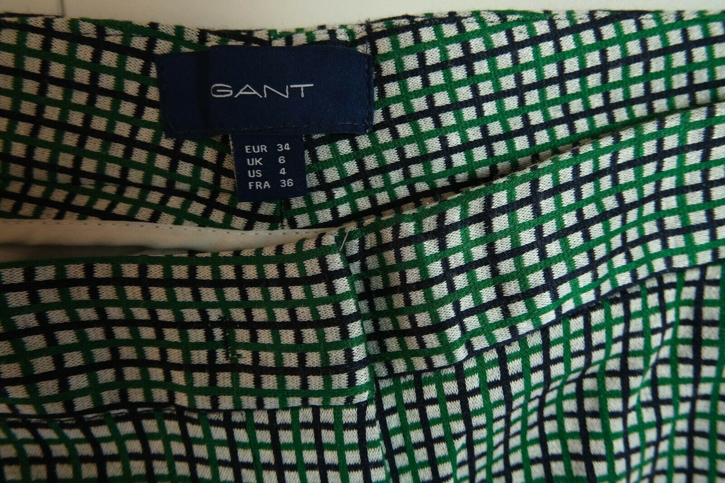 GANT Green Check Pants Trousers Size EUR 34 UK 6 US 4