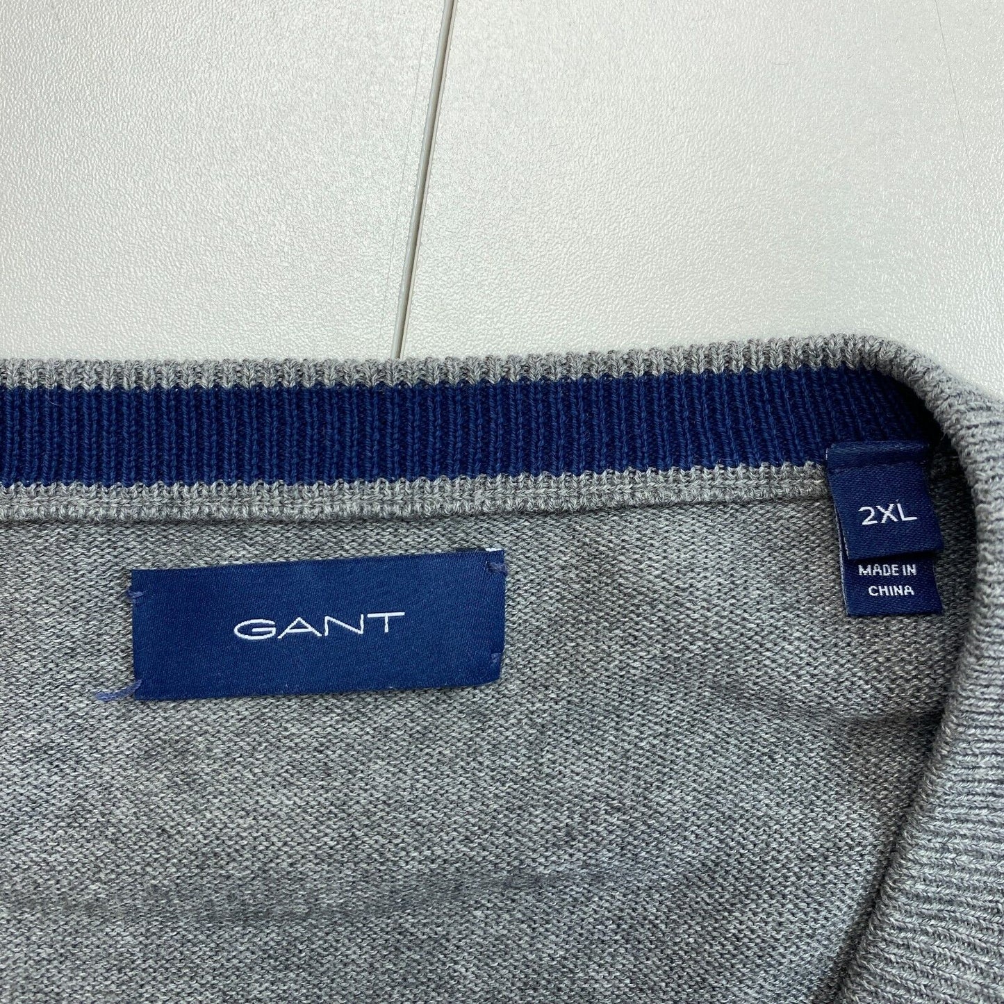 GANT Grey Classic Cotton V Neck Sweater Pullover Size 2XL