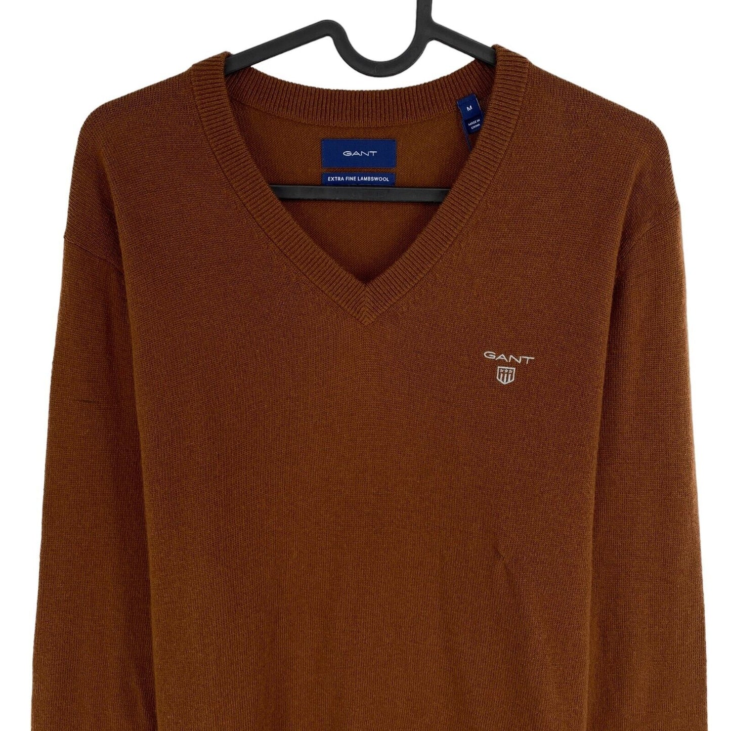 GANT Men Brown 100% Wool V Neck Sweater Pullover Size M