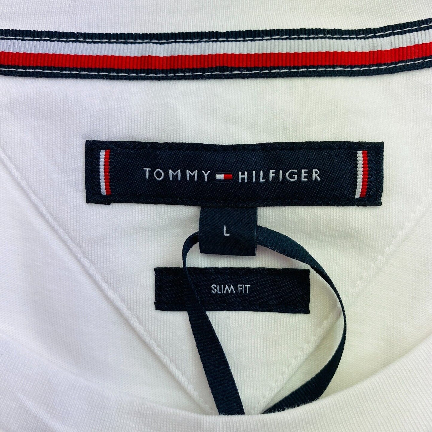 TOMMY HILFIGER Men White Slim Fit Short Sleeve Crew Neck T-Shirt Size L