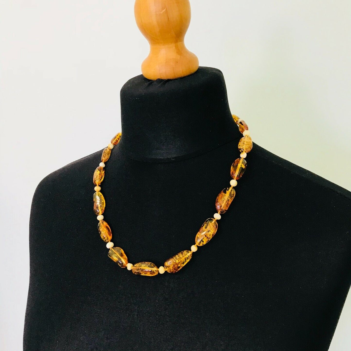 Baltic Amber Lemon / Royal White Colour Natural Polished Necklace