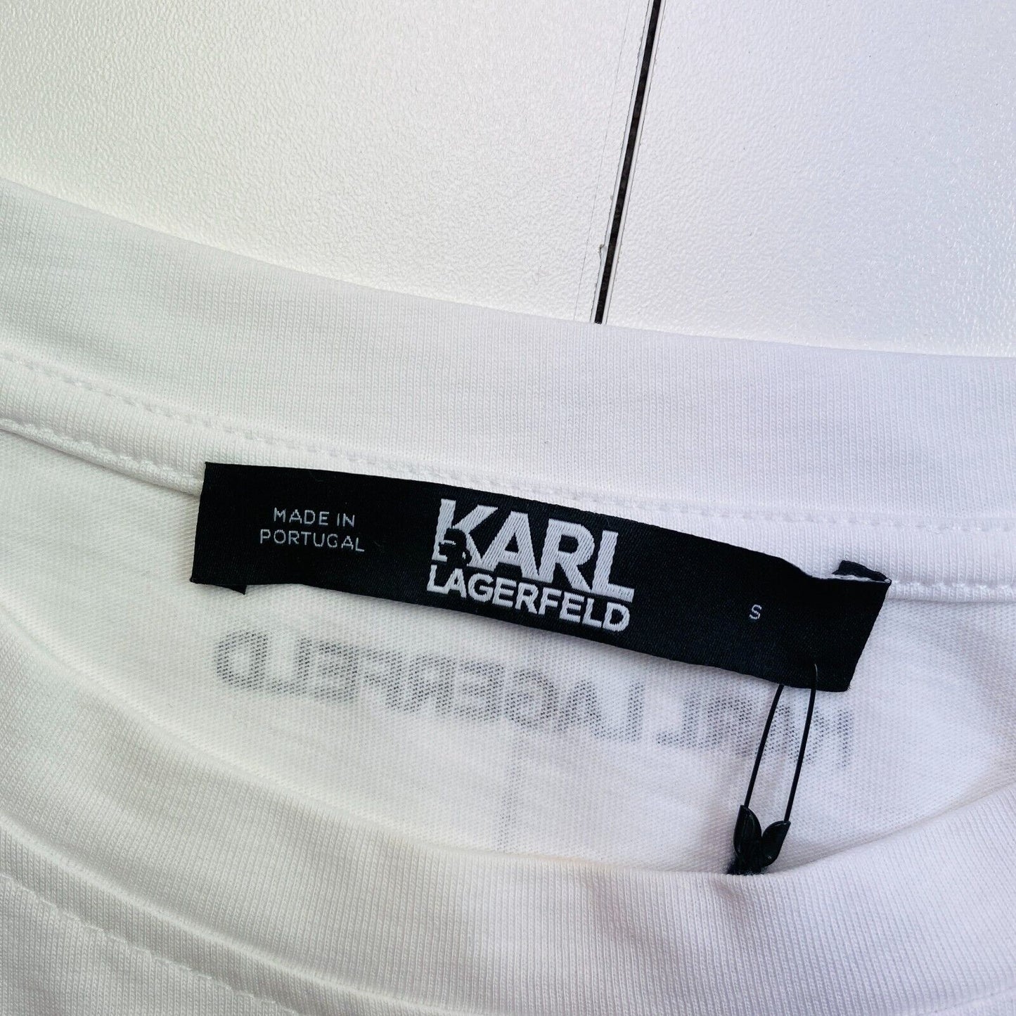 Karl Lagerfeld Women White Graffiti Pocket Crew Neck SS T Shirt Size S