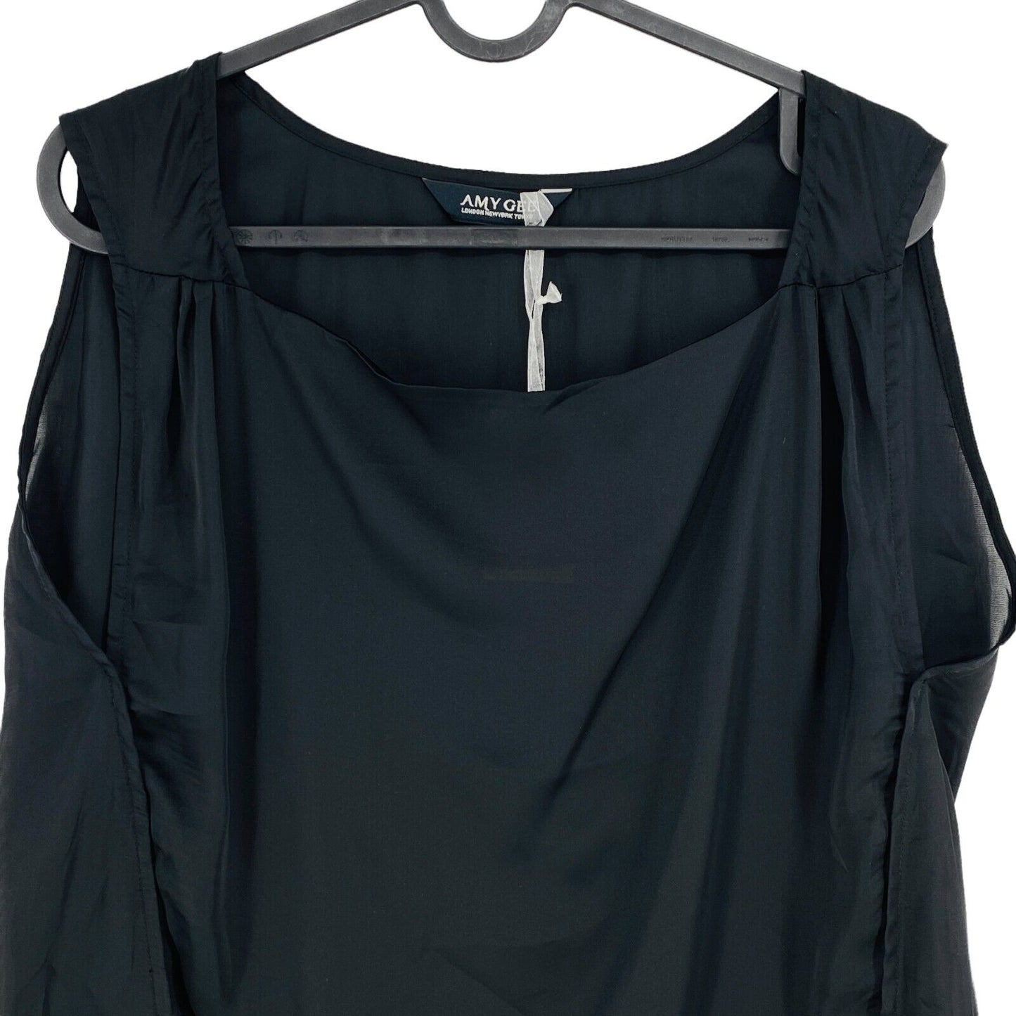 AMY GEE Noir Transparent Sans Manches Col Bénitier Top Blouse Taille EU 40 UK 12 US 10