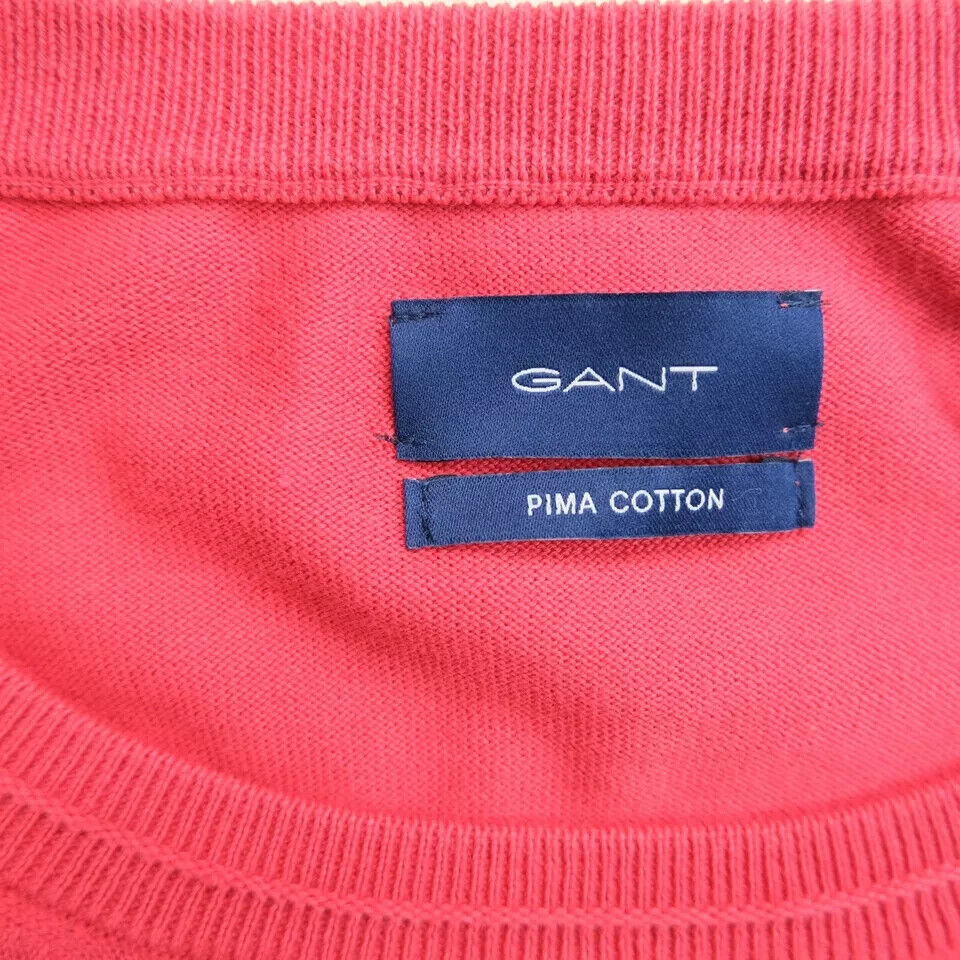 GANT Mens Light Red Pima Lux Contrast Crew Neck Sweater Jumper Size L