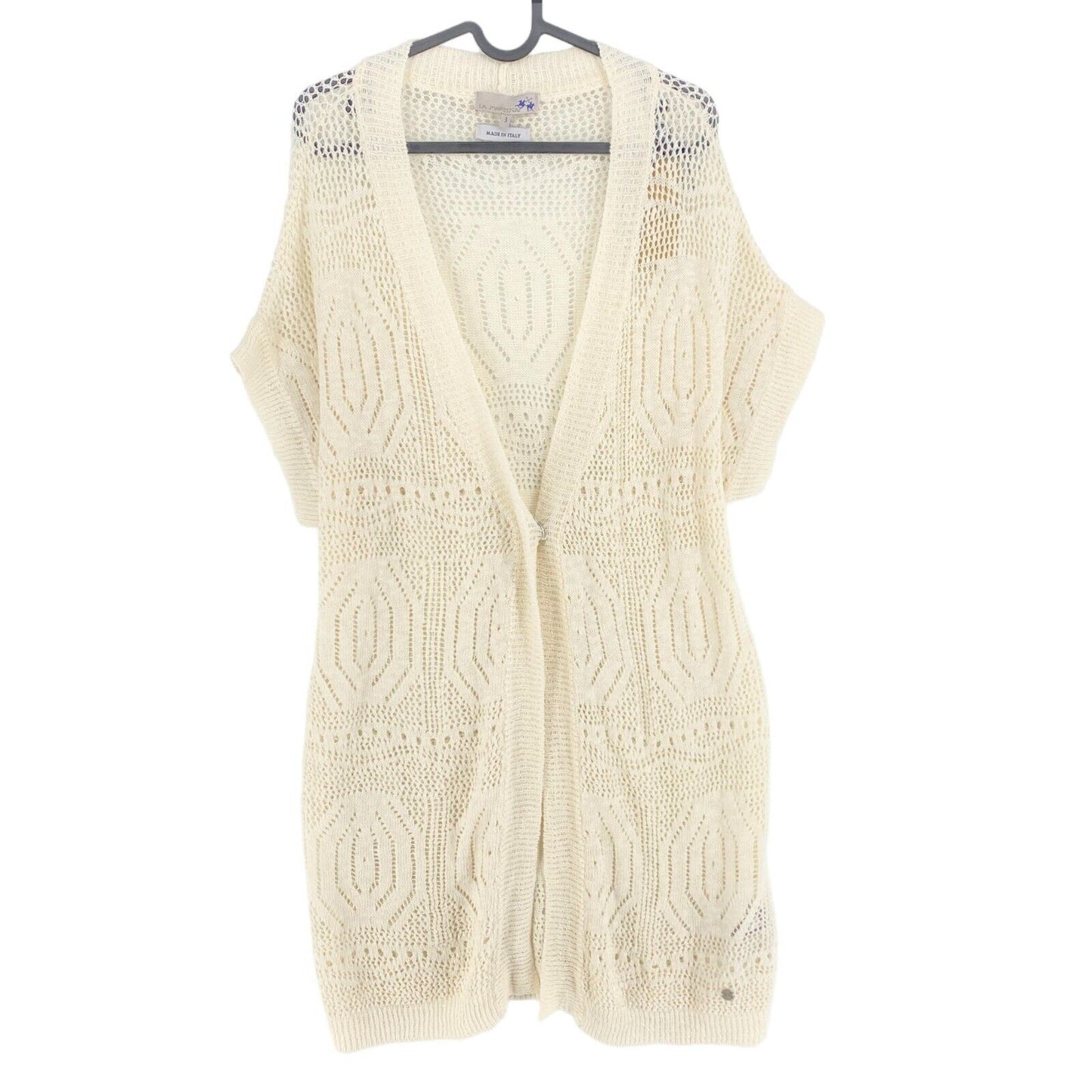 LA MARTINA Débardeur Beige Lin Coton Cardigan Jumper Pull Taille 3 - M