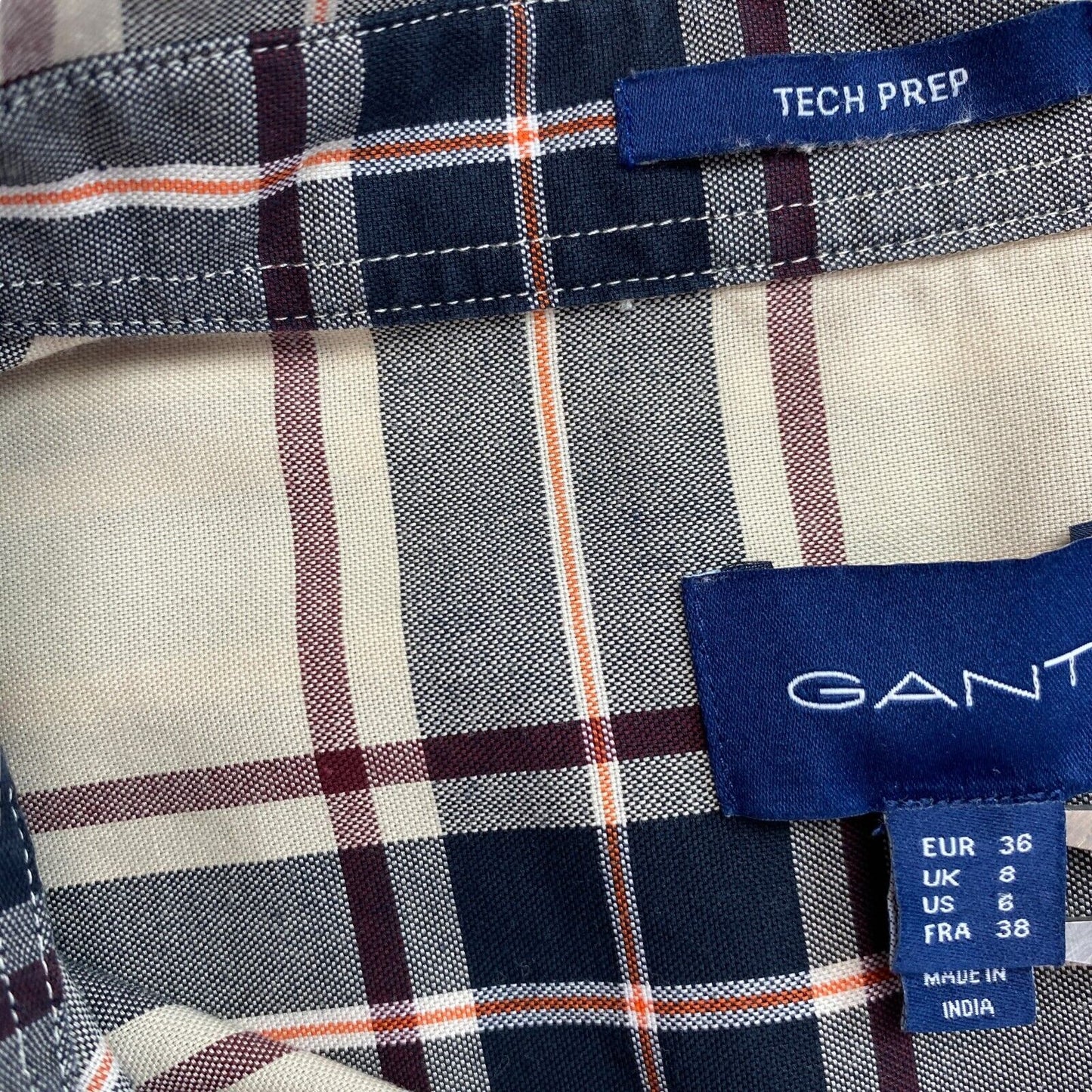 GANT Braunes Tech Prep Oxford Plaid Übergroßes Hemd Größe EU 36 UK 8 US 6