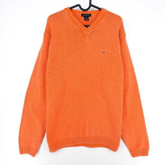 GANT Orange Cotton V Neck Sweater Pullover Jumper Size L