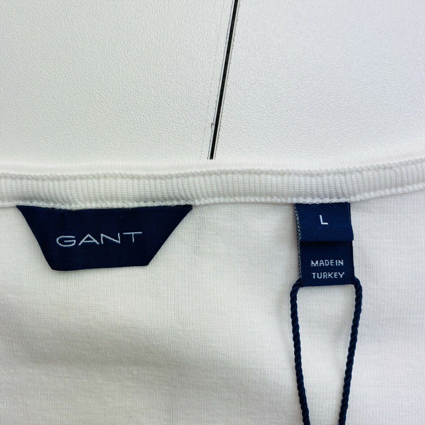 GANT White 1x1 Rib Crew Neck T Shirt Size L