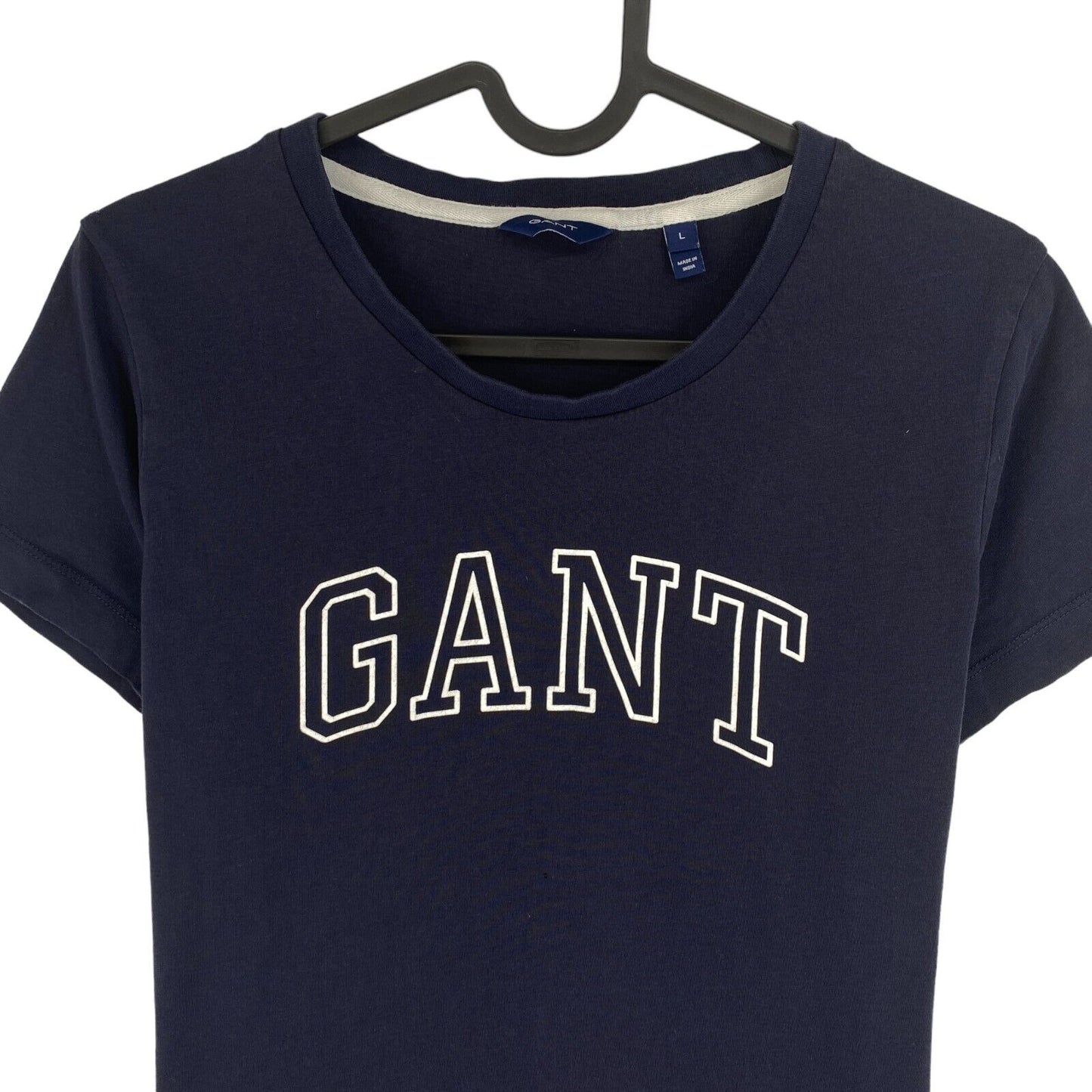 GANT Women Navy Blue Logo Crew Neck T Shirt Size L